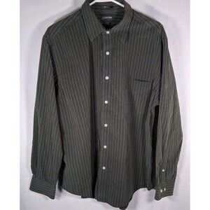 St. John's Bay Men's Forest Green Striped 80’s 2-Ply 100% Cotton Shirt Large